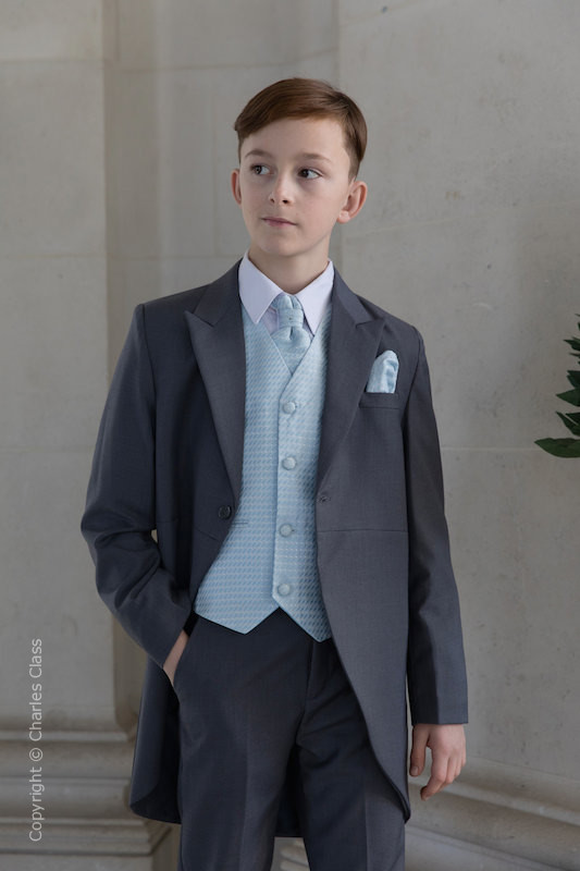 Boys Grey & Blue Diamond Tail Coat Suit - Edwin