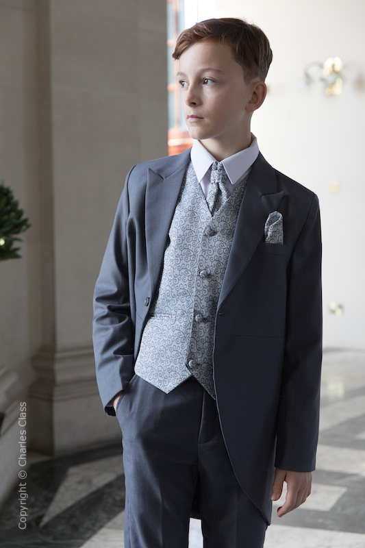 Boys Grey Scroll Tail Coat Suit - Melvin