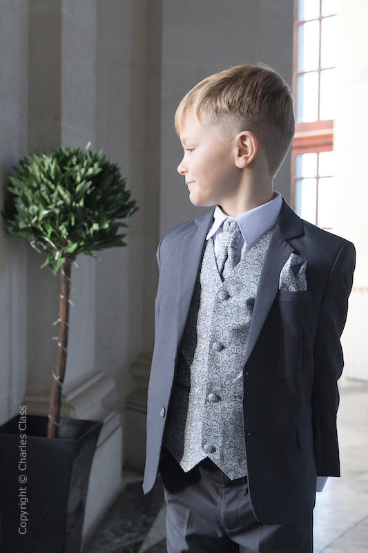 Boys Grey Scroll Jacket Suit - Oliver