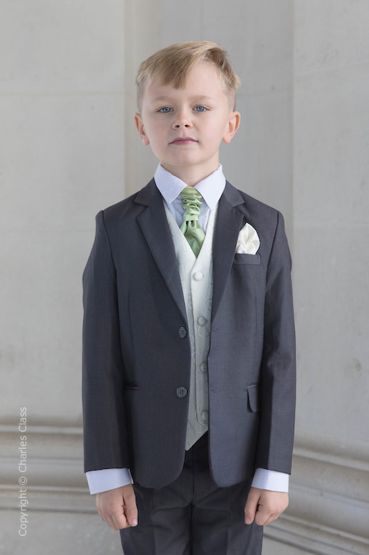 Boys Grey & Ivory Suit with Mustard Green Cravat - Oliver
