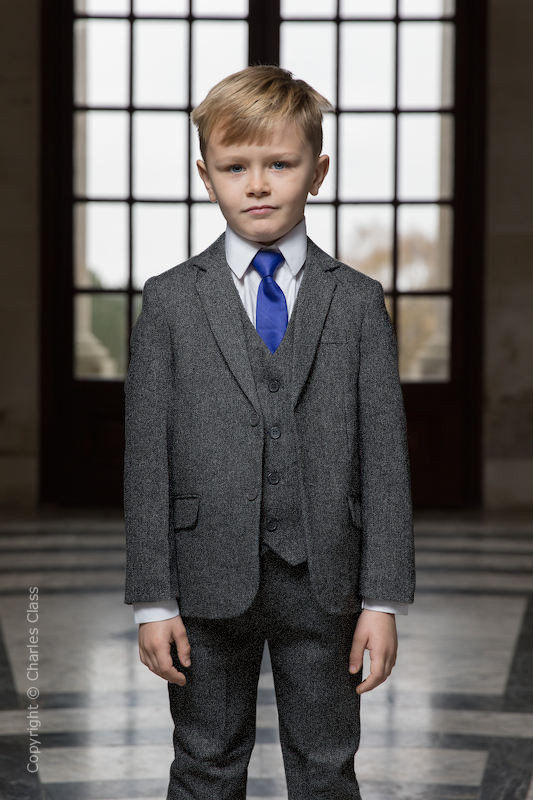 Boys Grey Herringbone Tweed Jacket Suit | Tweed Suits | Charles Class
