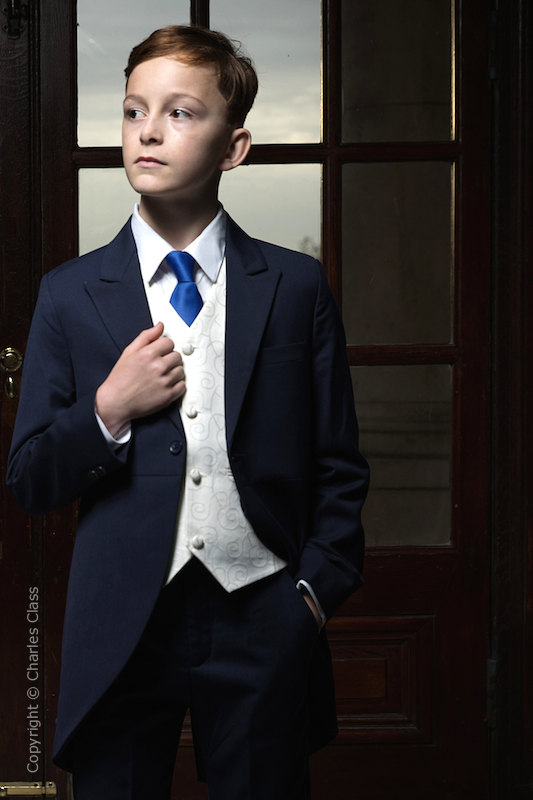 Boys Navy & Ivory Tail Suit with Royal Blue Tie - Darcy