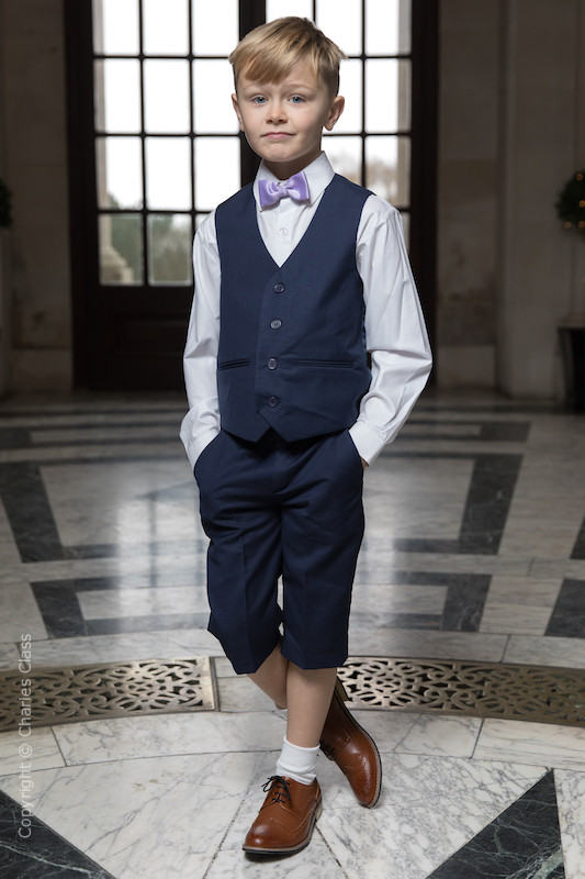 Boys Navy Shorts Wedding Suit with Lilac Dickie Bow Charles Class