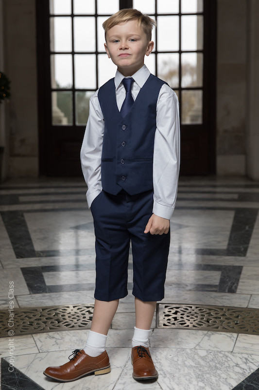 Boys Navy Shorts Suit with Navy Tie - Leo
