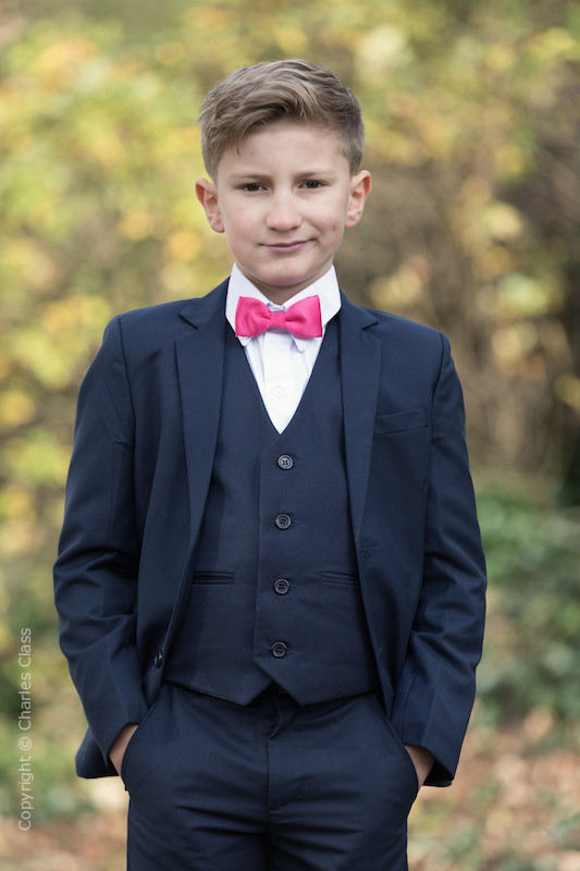 Boys Navy Suit with Hot Pink Dickie Bow - Stanley