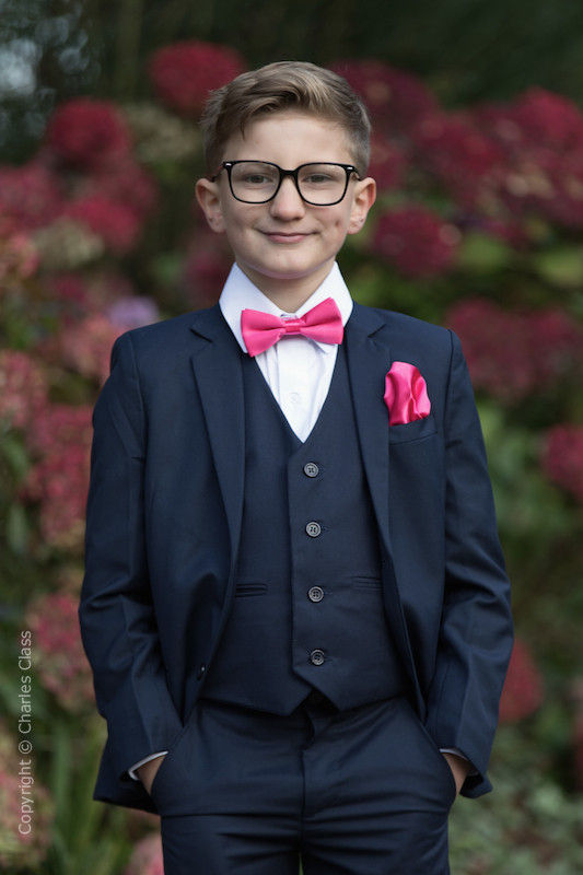 Boys Navy Wedding Suit with Hot Pink Dickie Bow Boys Wedding Suit