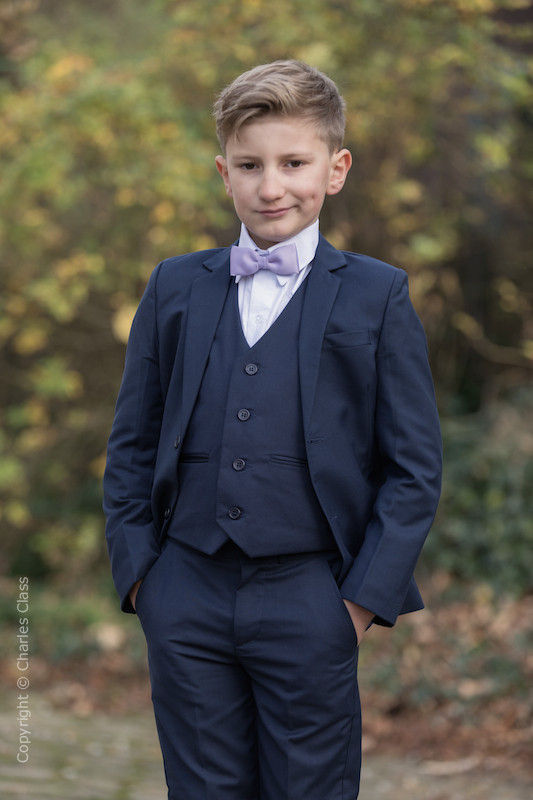 Boys Navy Suit with Lilac Dickie Bow Stanley
