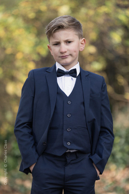 Boys Navy Suit with Navy Satin Dickie Bow - Stanley