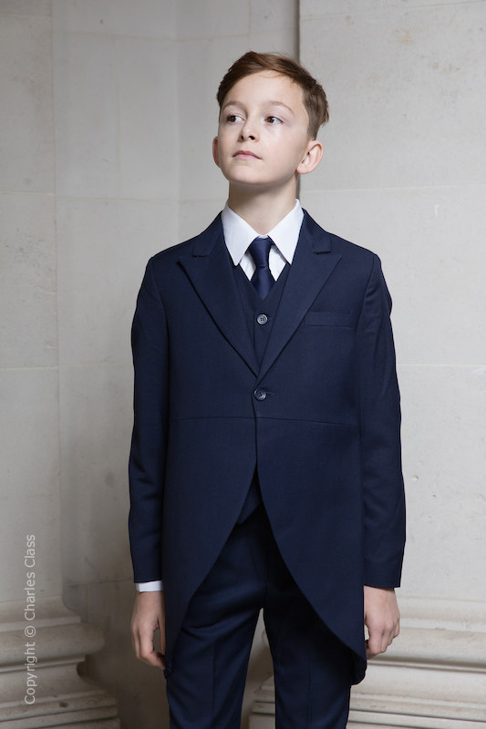 Boys Navy Tail Coat Suit with Navy Tie - Edward