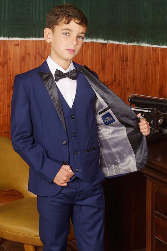 Magen Kids Boys Navy Slim Fit Tuxedo Suit – 7-Piece Set, Shawl Lapel, Sizes 1-18