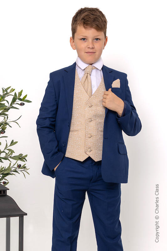 sachin and babi light blue dress Boys Royal Blue Champagne Scroll Suit | Boys Wedding Suit