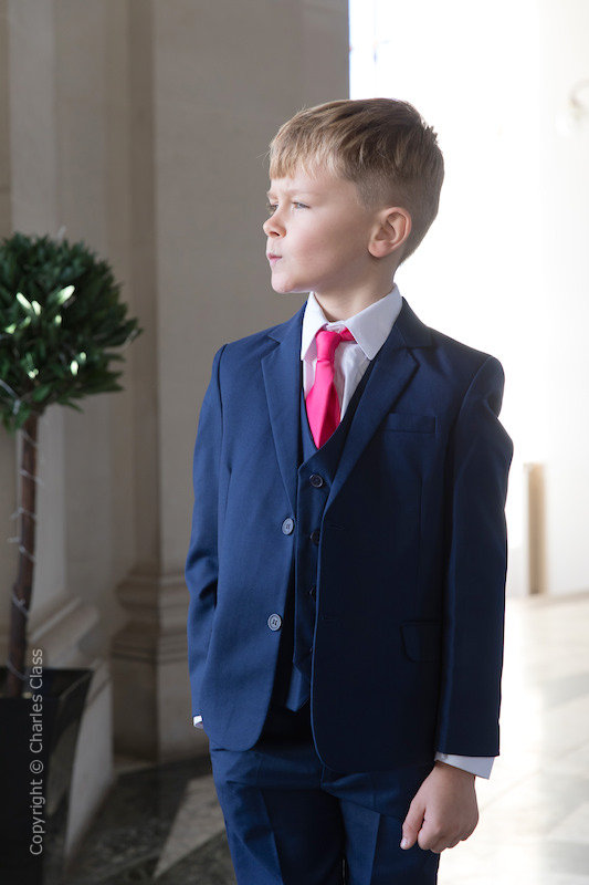 Boys Royal Blue Wedding Suit with Hot Pink Tie Charles Class