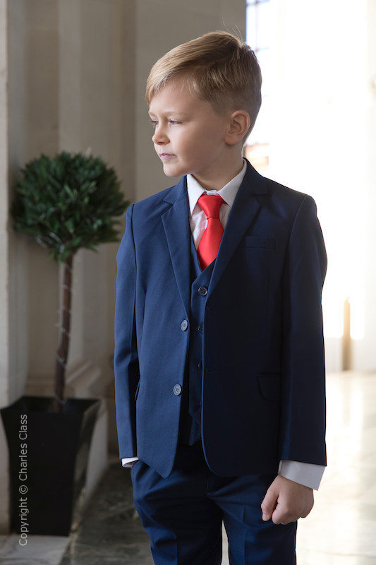 Boys Royal Blue Suit with Red Tie - George