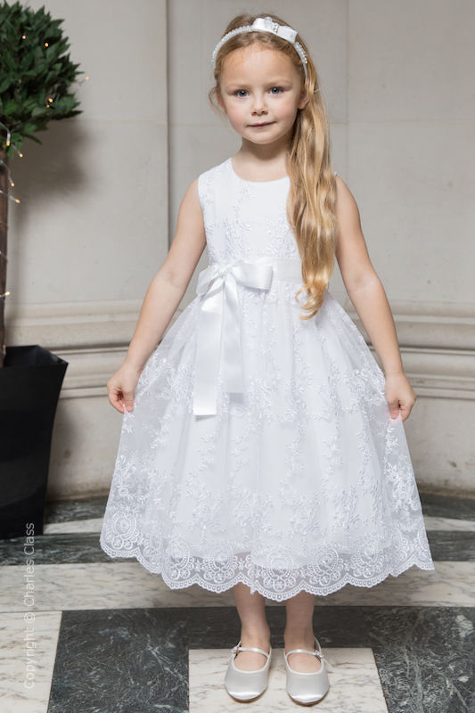 Girls White Lace Dress with Sash Flower Girl Dress Charles Class