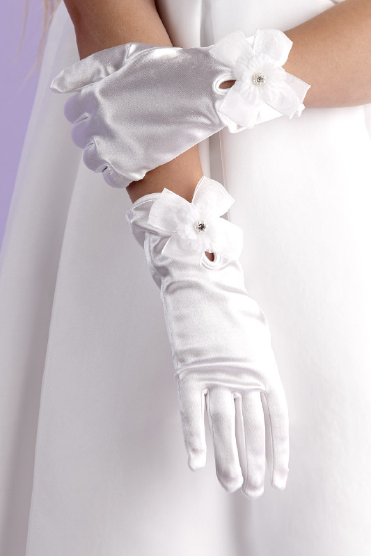 Peridot Girls White Organza Bow Wedding Gloves - Style Elizabeth