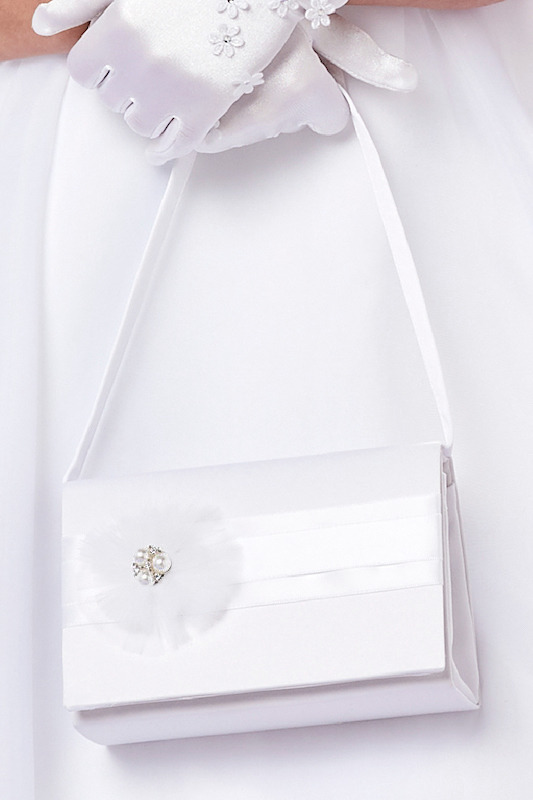 Peridot Girls White Tulle Corsage Satin Bag - Style Lauren