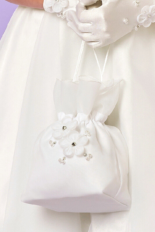 Peridot Girls Ivory Diamanté Flower Dolly Bag - Style Poppy