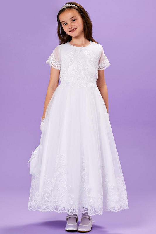 Peridot White Embroidered Communion Dress & Bolero - Style Lara & Anna