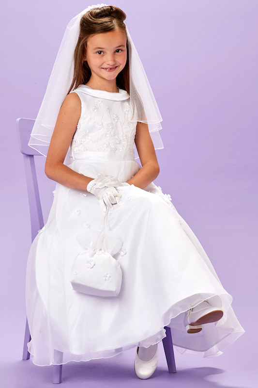 Peridot White Floral Organza Communion Dress - Style Kathryn