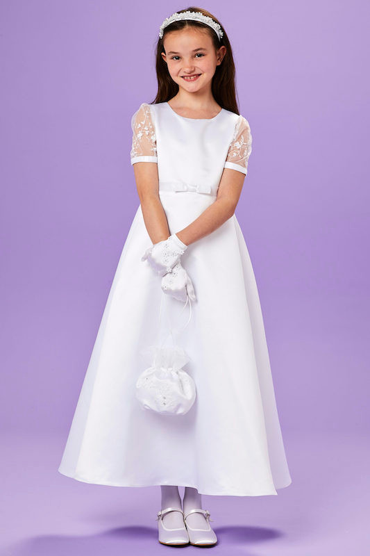 Peridot White Bow Lace Communion Dress - Style Amanda