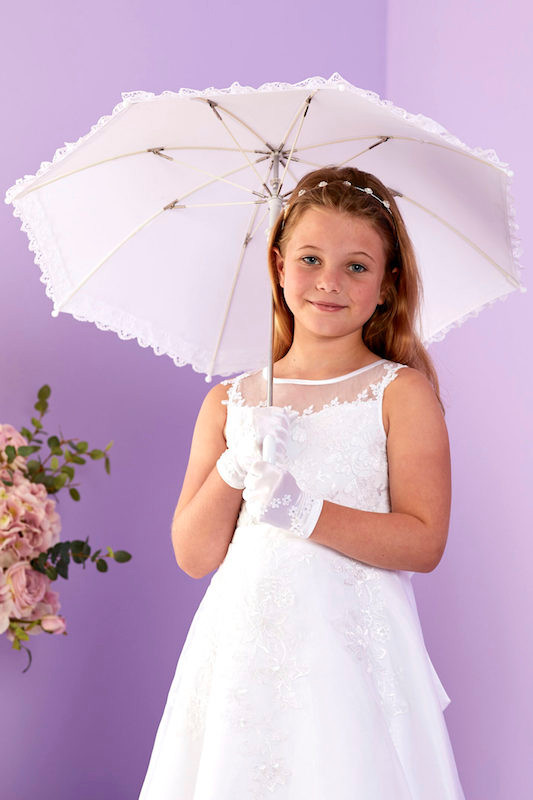 Peridot Girls White Lace Edge Communion Umbrella - Style Cora