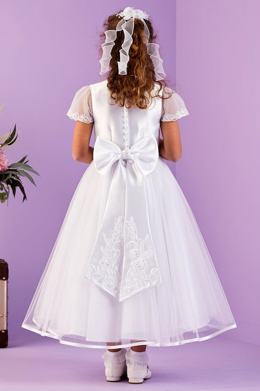 White Lace A-Line Communion Dress with Tulle Skirt main image 1