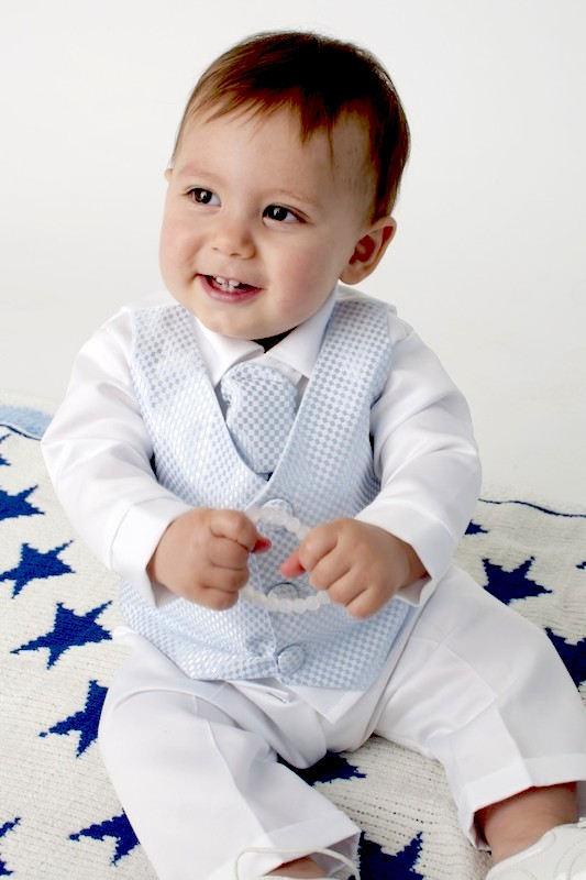 Baby Boys Blue Check Pattern Wedding Suit - Alvin