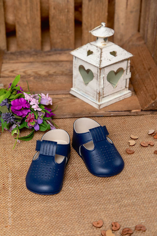 Baby Boys Navy Matt T Bar Velcro Strap Shoes Baby Wedding Shoes