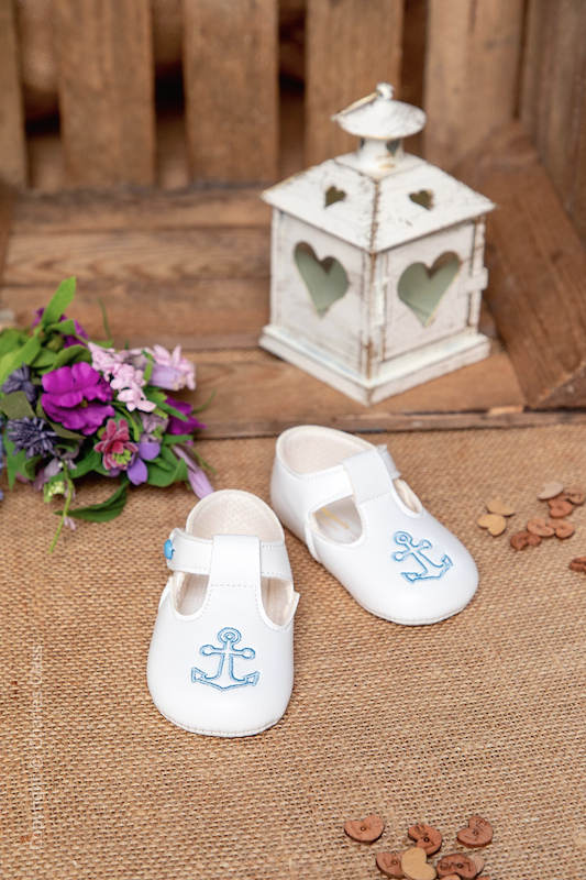 Baby Boys White with Blue Anchor T Bar Shoes by Baypods