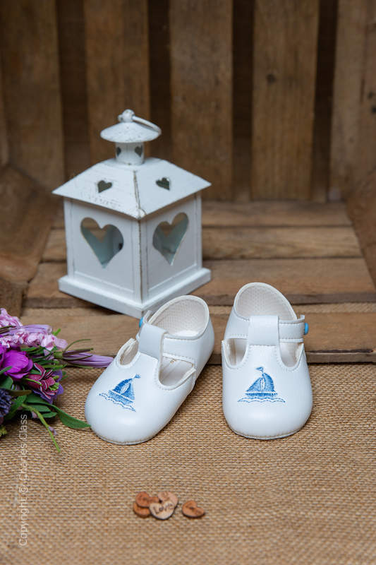 Baby Boys White with Blue Yacht T Bar Shoes by Baypods Baby Shoes
