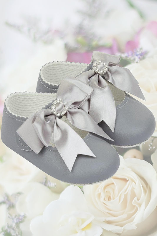 Baby Girls Grey Diamanté Bow Shoes by Baypods Baby Flower Girl Shoes