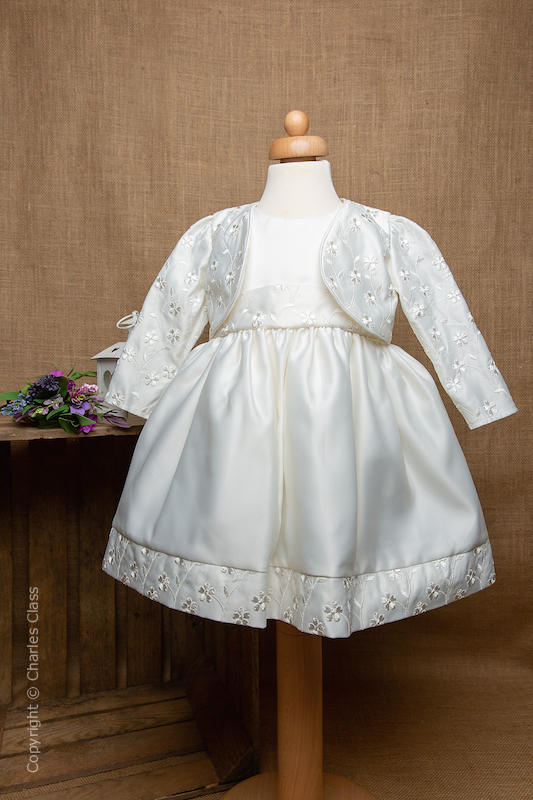 Ivory Floral Baby Flower Girl Dress with Jacket - Aubrey