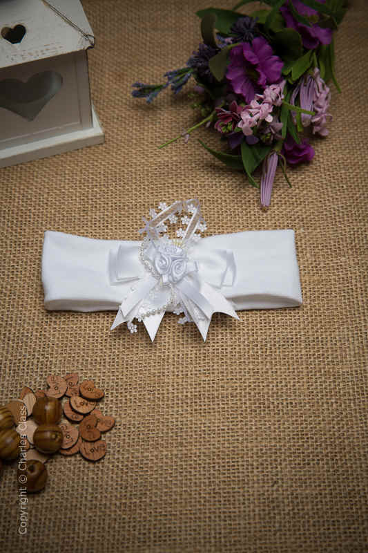 White Cotton Baby Flower Girl Headband with Daisy Bow