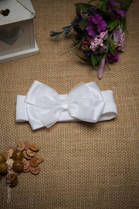 White Cotton Baby Flower Girl Headband with Bow