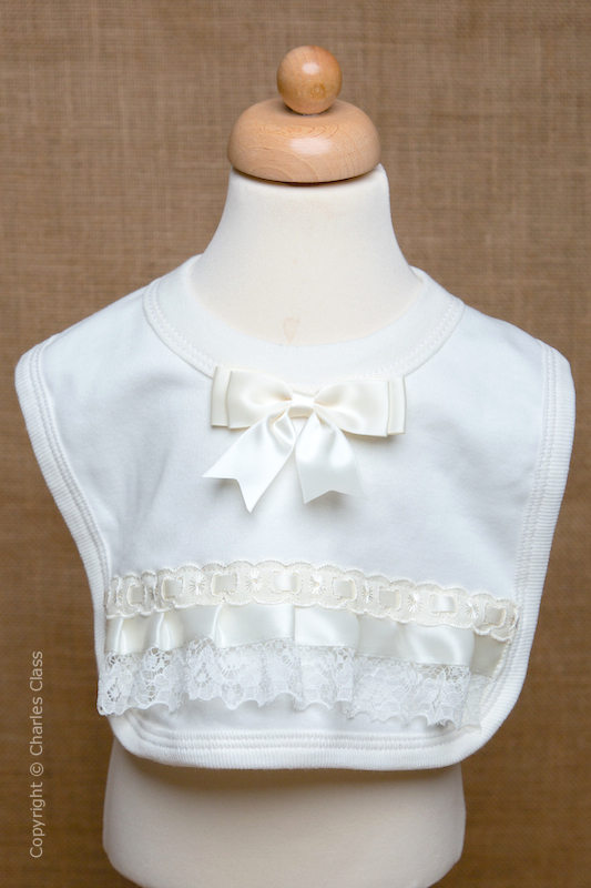 Ivory Wedding Bib with Bow & Lace Trim Baby Wedding Bib