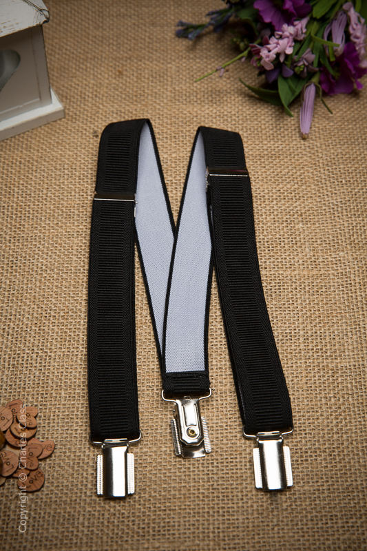 Men's Black Braces (Suspenders) – Wide Elastic Clip-On, Adjustable For Formal Suits & Trousers (Pre-Owned)
