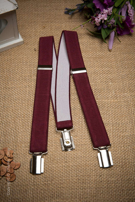 DQT Polyester Plain Solid Burgundy Formal Adjustable Clip-On Page Boys Braces 