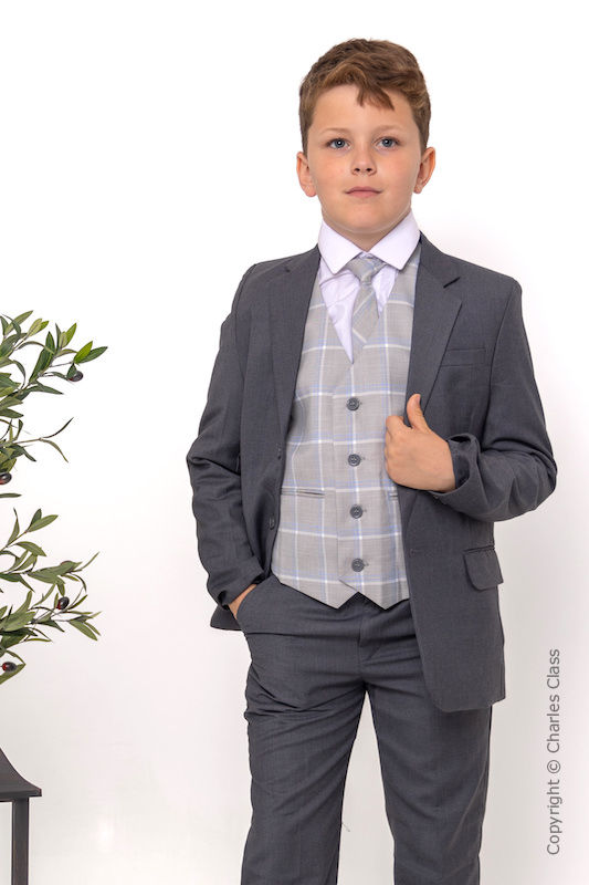 Boys Grey Slim Suit (Scholar)