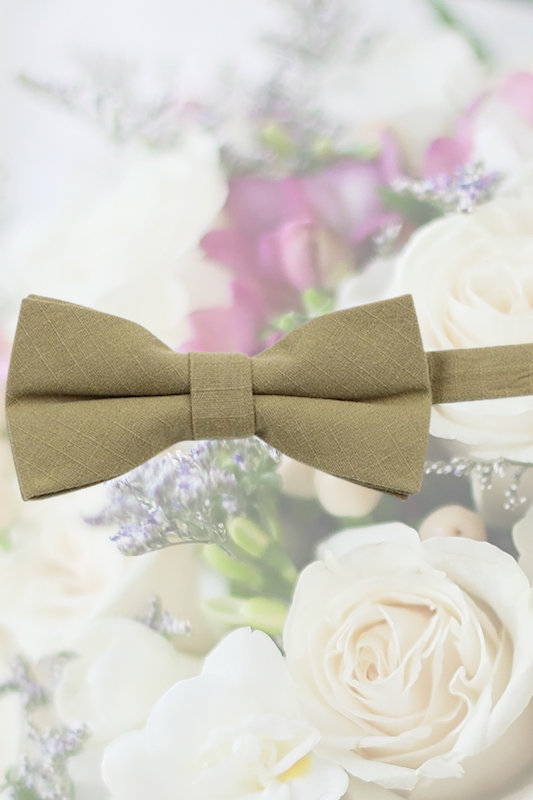 Boys Khaki Green Check Adjustable Cotton Dickie Bow Children's Bow Tie