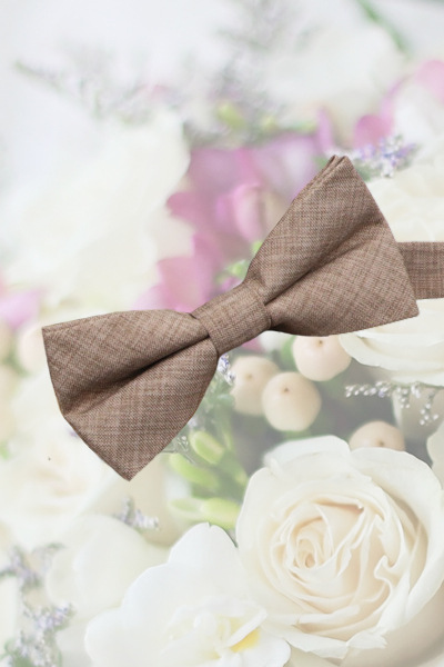 Boys Light Brown Textured Cotton Adjustable Dickie Bow