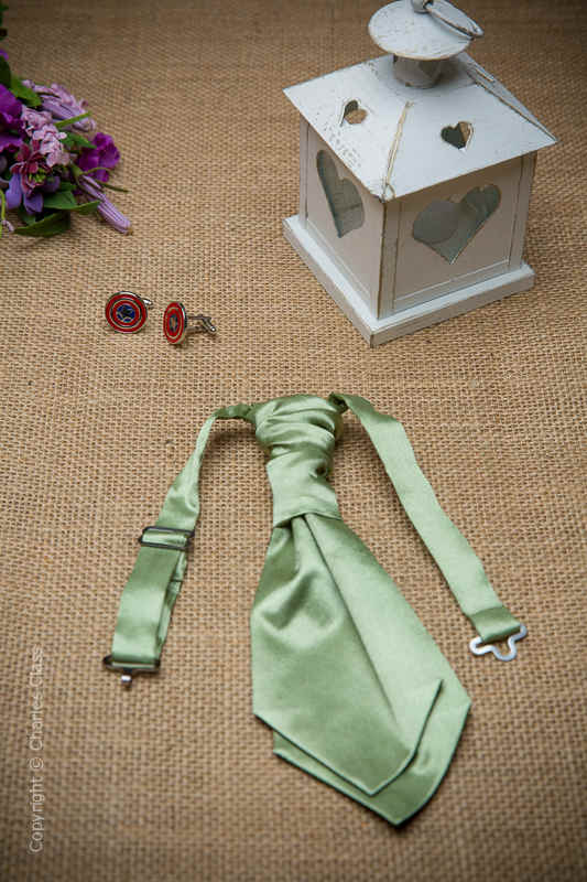 Boys Mustard Green Ruche Satin Wedding Cravat