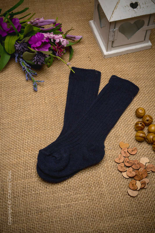 Boys Navy 3/4 Length Cotton Wedding Socks