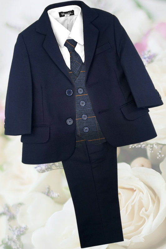Navy Honey Comb Weave Boys Suit