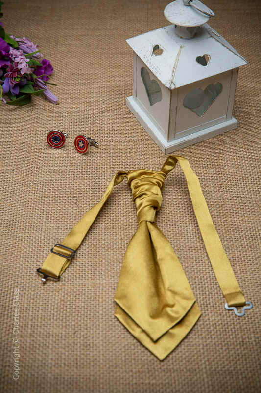 Boys Old Gold Ruche Satin Wedding Cravat