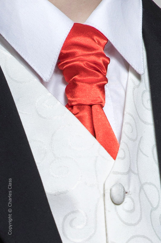 Boys Poppy Red Ruche Satin Wedding Cravat