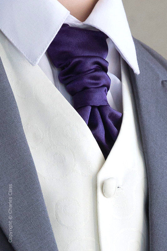 Boys Dark Purple Ruche Satin Wedding Cravat