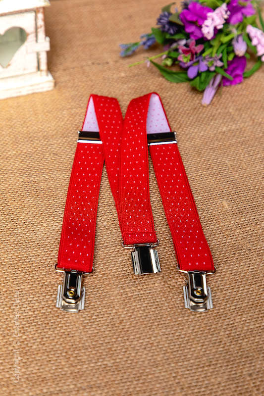 Boys Red Polka Dot Adjustable & Elasticated Braces