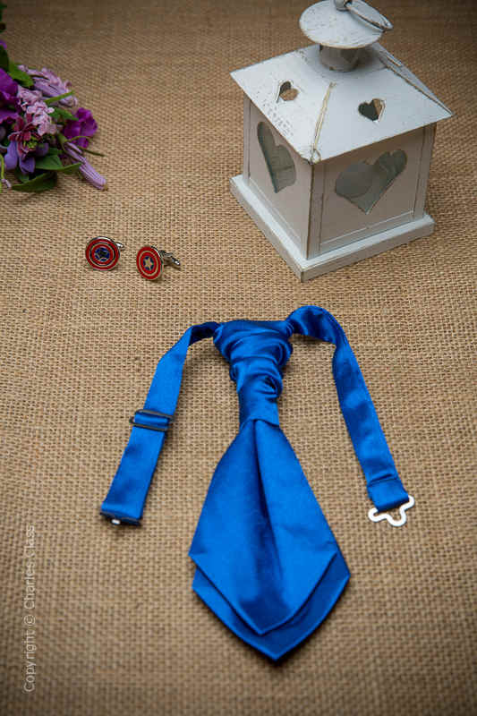 Boys Royal Blue Ruche Satin Wedding Cravat