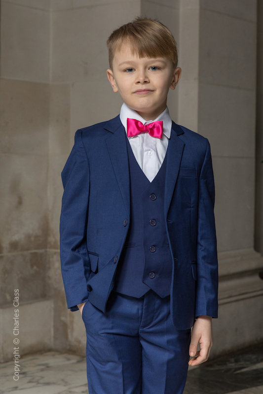 Boys Royal Blue Suit with Hot Pink Bow Tie - George