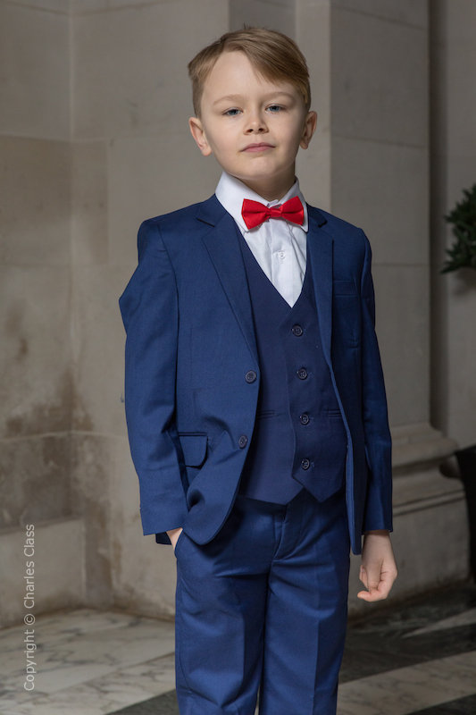 Boys Royal Blue Wedding Suit with Red Dickie Bow | Charles Class